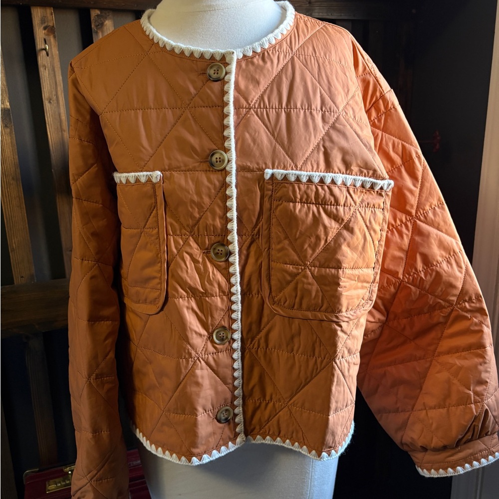 EE:SOME Quilted Terracotta Jacket with Cream Trim